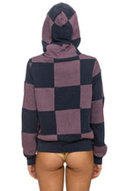 Retro CHECK QUILT ZIP HOODIE - CHARCOAL MOCHA
