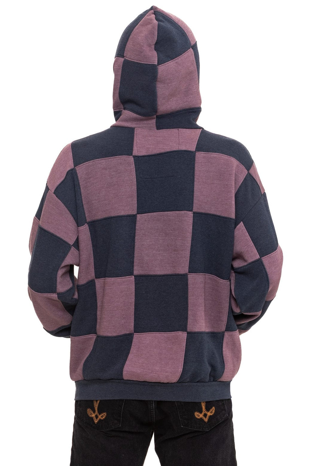 Retro CHECK QUILT RELAXED PULLOVER HOODIE - CHARCOAL MOCHA