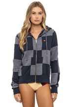 Retro CHECK QUILT ZIP HOODIE - HEATHER CHARCOAL
