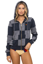 Retro CHECK QUILT ZIP HOODIE - HEATHER CHARCOAL