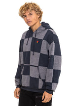 Retro CHECK QUILT RELAXED PULLOVER HOODIE - HEATHER CHARCOAL