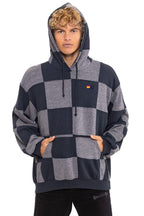 Retro CHECK QUILT RELAXED PULLOVER HOODIE - HEATHER CHARCOAL
