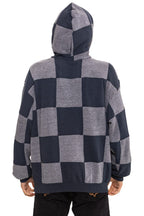 Retro CHECK QUILT RELAXED PULLOVER HOODIE - HEATHER CHARCOAL