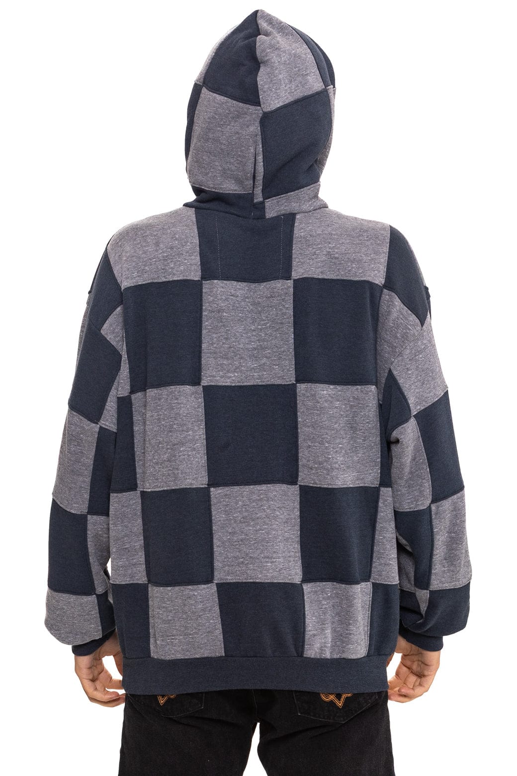 Retro CHECK QUILT RELAXED PULLOVER HOODIE - HEATHER CHARCOAL