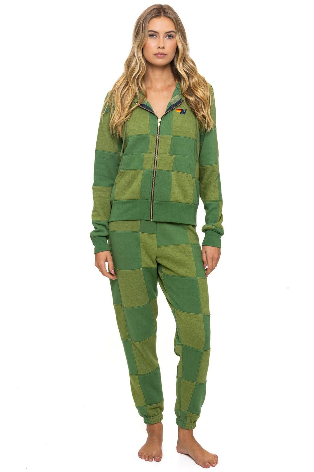 Retro CHECK QUILTED SWEATPANTS - JUNGLE GREEN PALM