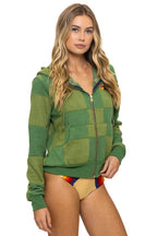 Retro CHECK QUILT ZIP HOODIE - JUNGLE GREEN PALM