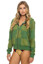 Retro CHECK QUILT ZIP HOODIE - JUNGLE GREEN PALM