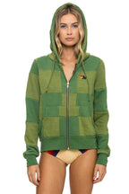 Retro CHECK QUILT ZIP HOODIE - JUNGLE GREEN PALM