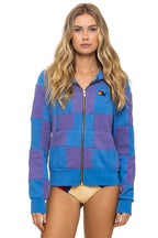 Retro CHECK QUILT ZIP HOODIE - LAVENDER OCEAN