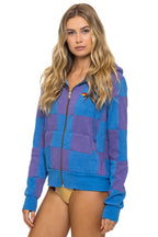 Retro CHECK QUILT ZIP HOODIE - LAVENDER OCEAN