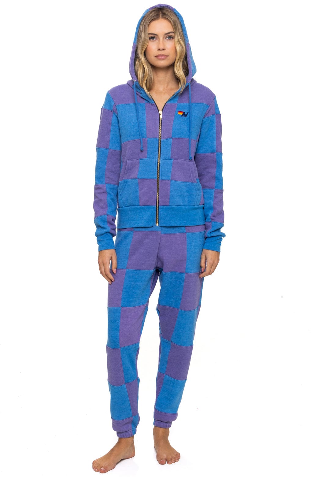 Retro CHECK QUILT ZIP HOODIE - LAVENDER OCEAN