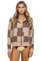 Retro CHECK QUILT ZIP HOODIE - SAND TAUPE