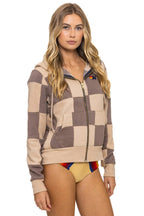 Retro CHECK QUILT ZIP HOODIE - SAND TAUPE