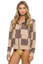 Retro CHECK QUILT ZIP HOODIE - SAND TAUPE