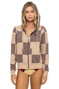 Retro CHECK QUILT ZIP HOODIE - SAND TAUPE