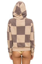 Retro CHECK QUILT ZIP HOODIE - SAND TAUPE