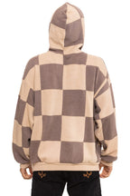 Retro CHECK QUILT RELAXED PULLOVER HOODIE - SAND TAUPE