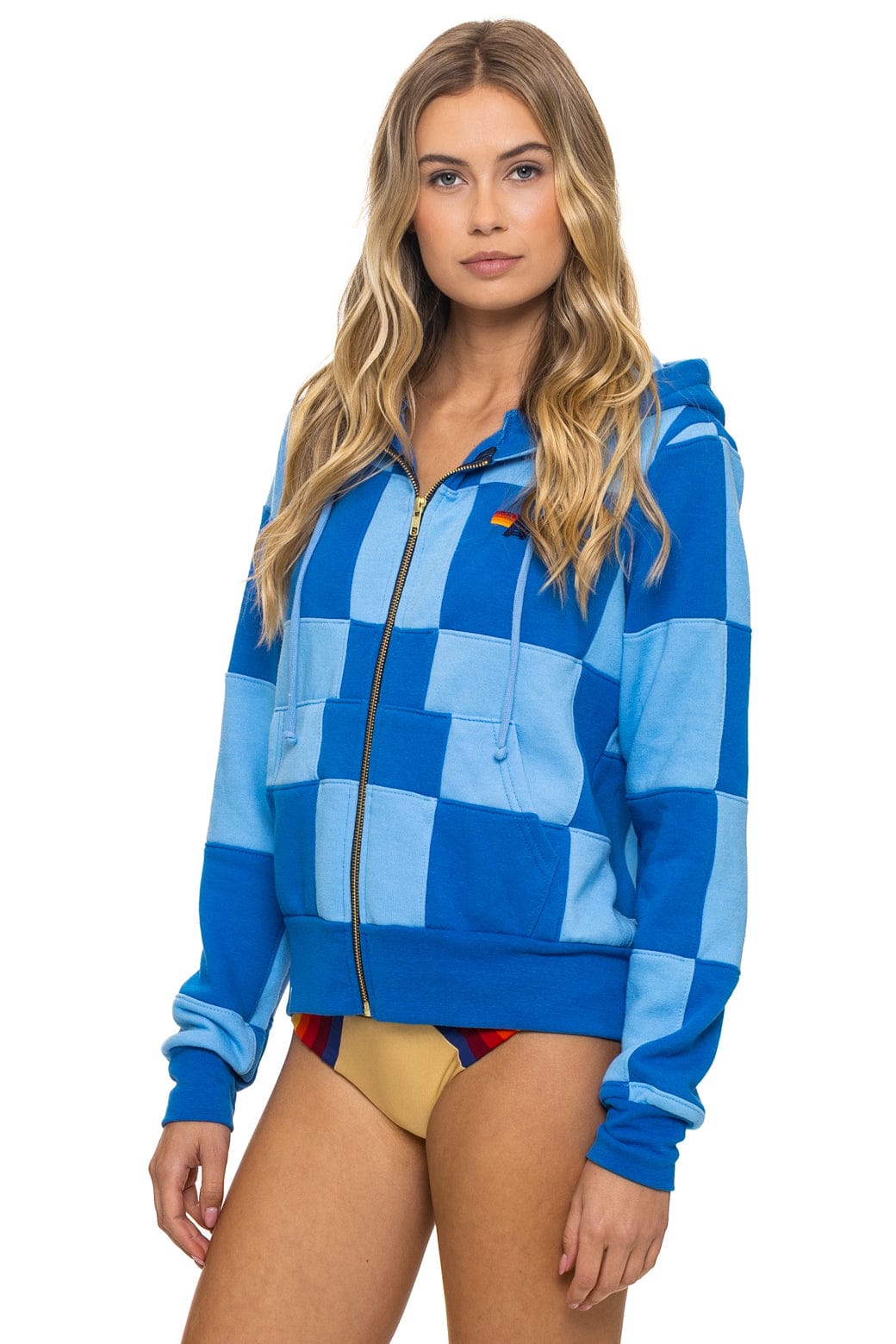 Retro CHECK QUILT ZIP HOODIE - SKY ADVENTURE BLUE