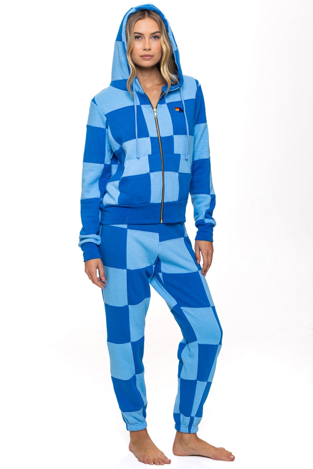 Retro CHECK QUILT ZIP HOODIE - SKY ADVENTURE BLUE