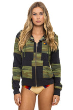 Retro CHECK QUILT ZIP HOODIE - SMOKE CAMO
