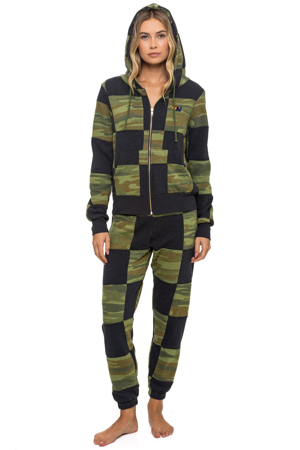 Retro CHECK QUILT ZIP HOODIE - SMOKE CAMO