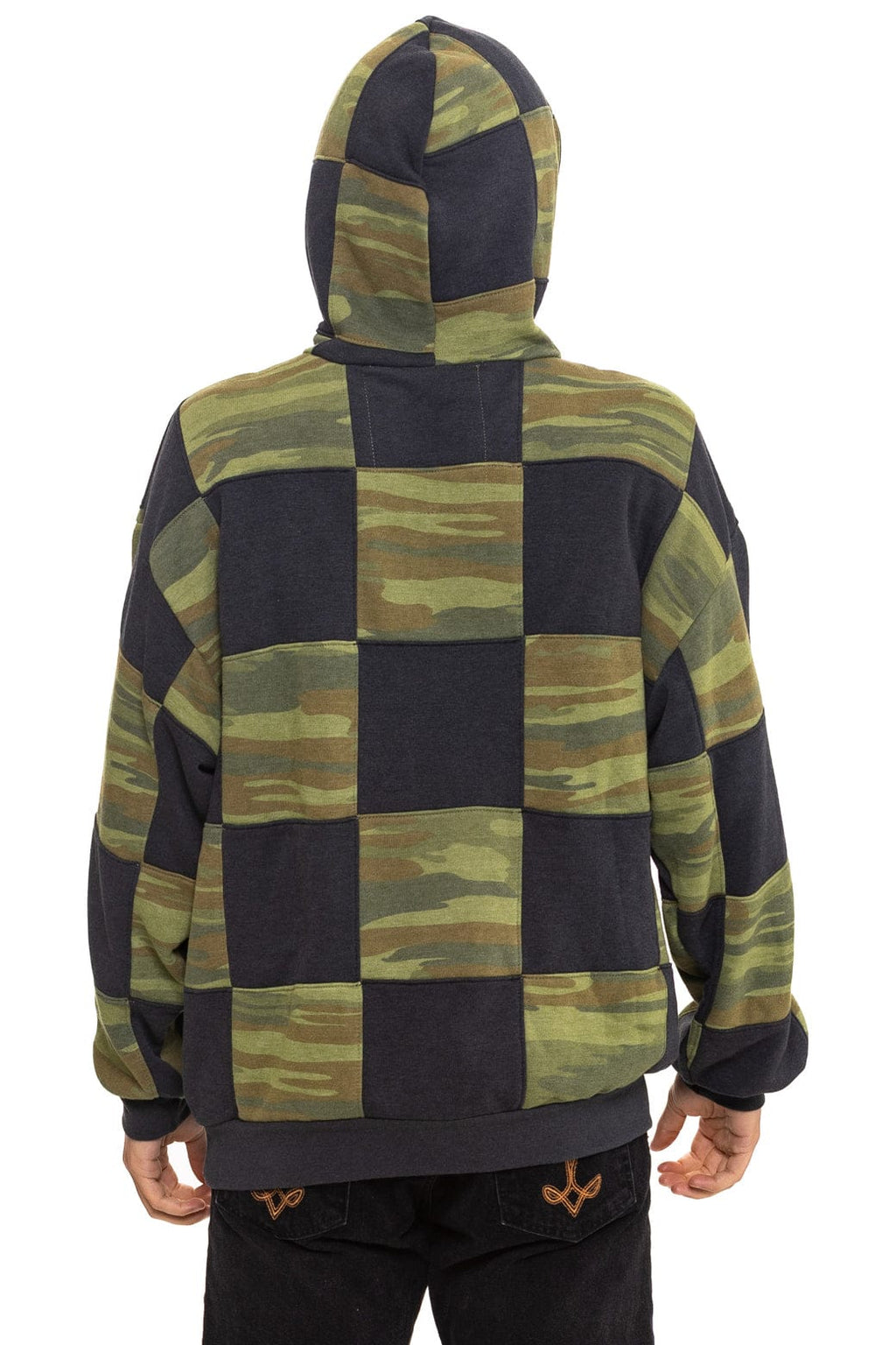 Retro CHECK QUILT RELAXED PULLOVER HOODIE - SMOKE CAMO