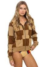 Retro CHECK QUILT ZIP HOODIE - TAN CINNAMON