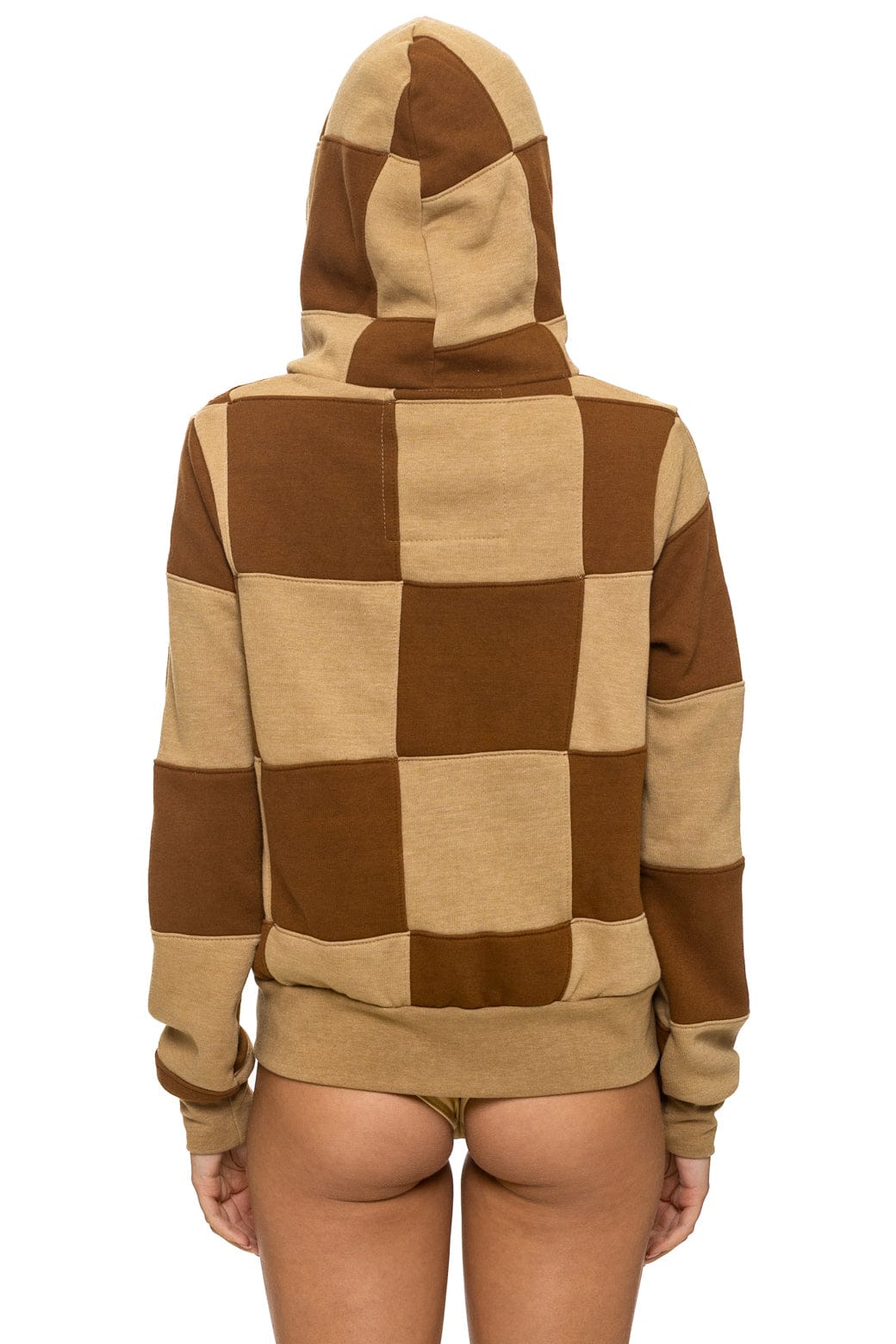 Retro CHECK QUILT ZIP HOODIE - TAN CINNAMON