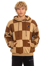 Retro CHECK QUILT RELAXED PULLOVER HOODIE - TAN CINNAMON