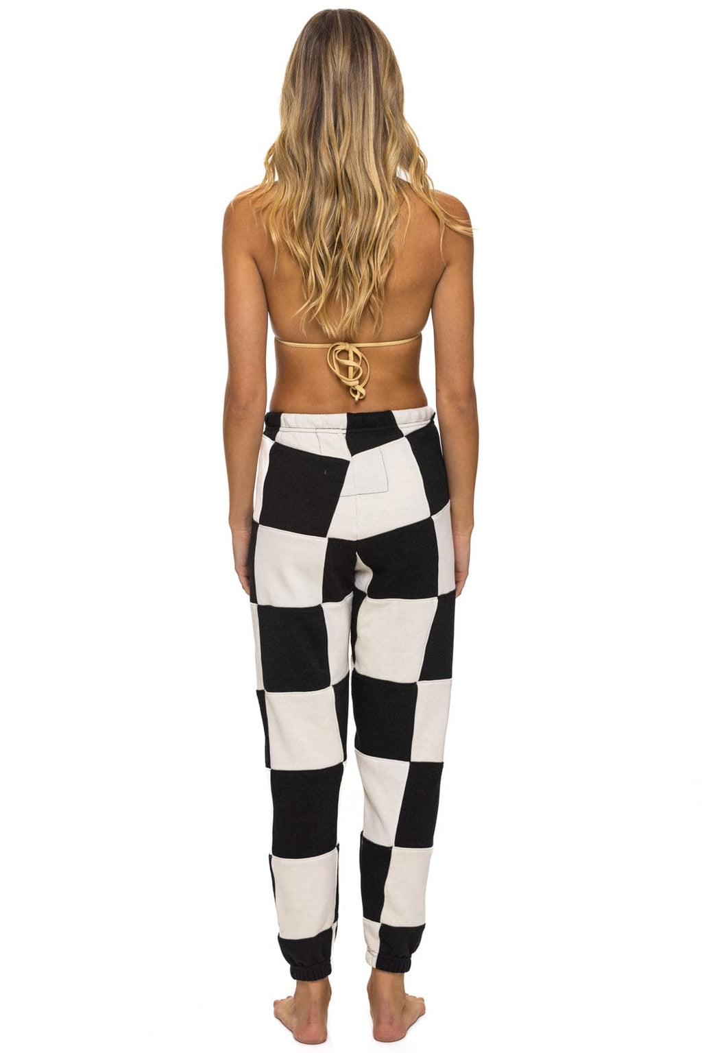 Retro CHECK QUILTED SWEATPANTS - VINTAGE WHITE BLACK