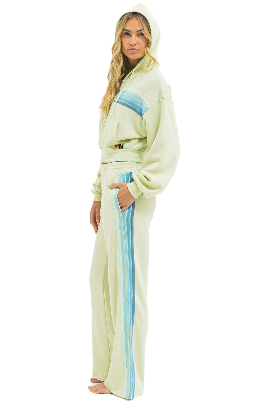 Retro 5 STRIPE CROPPED ZIP HOODIE RELAXED - LIME CREAM SEAFOAM