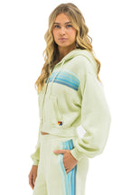 Retro 5 STRIPE CROPPED ZIP HOODIE RELAXED - LIME CREAM SEAFOAM