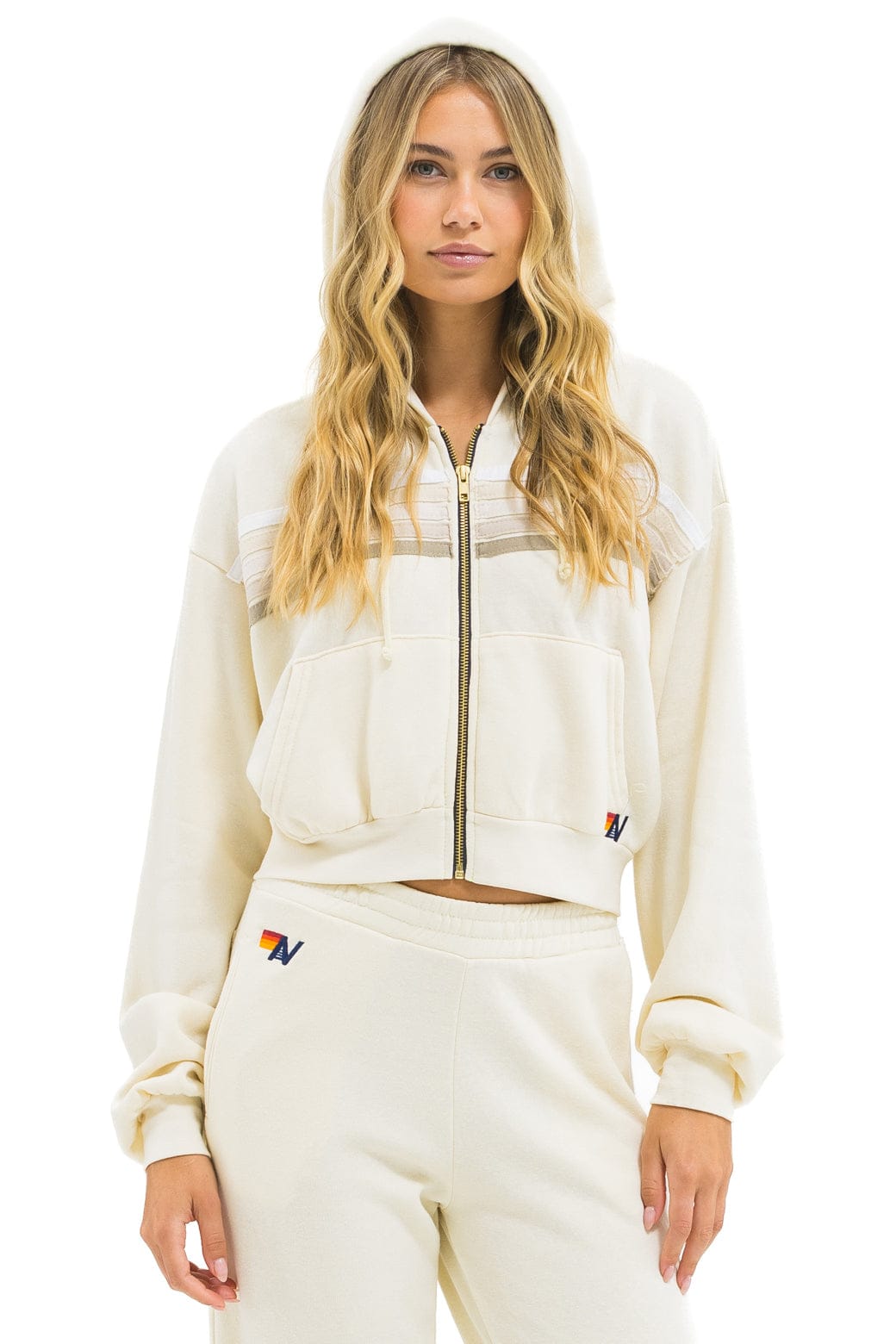 Retro 5 STRIPE CROPPED ZIP HOODIE RELAXED - VINTAGE WHITE WHITE GREY