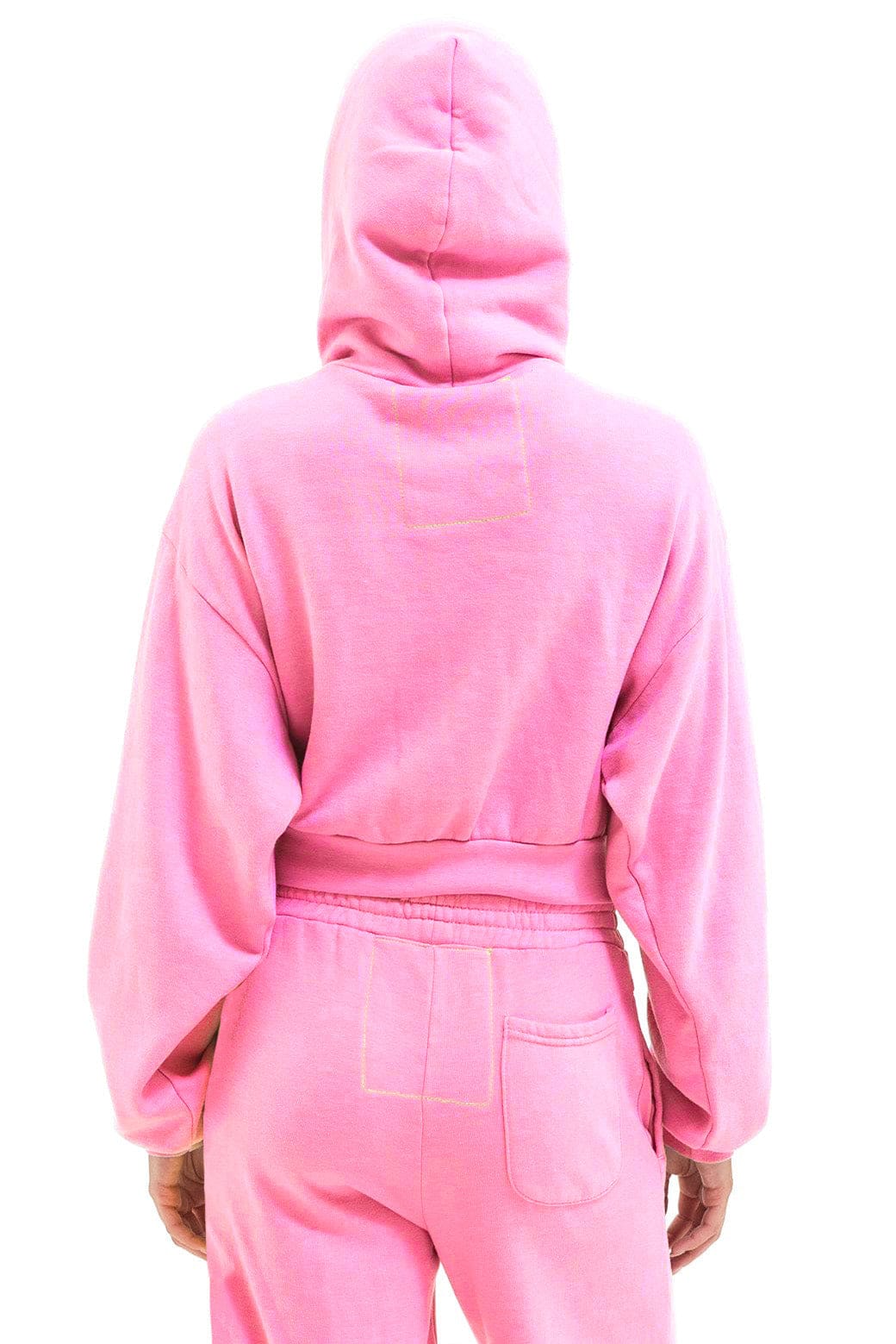 Retro HEART STITCH RELAXED CROP ZIP HOODIE - NEON PINK