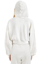 Retro HEART STITCH RELAXED CROP ZIP HOODIE - WHITE