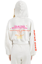 Retro PALM TREE FEST ASPEN 2026 CROPPED ZIP HOODIE RELAXED - WHITE