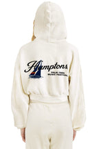Retro PALM TREE FEST HAMPTONS 2026 CROPPED ZIP HOODIE RELAXED - VINTAGE WHITE