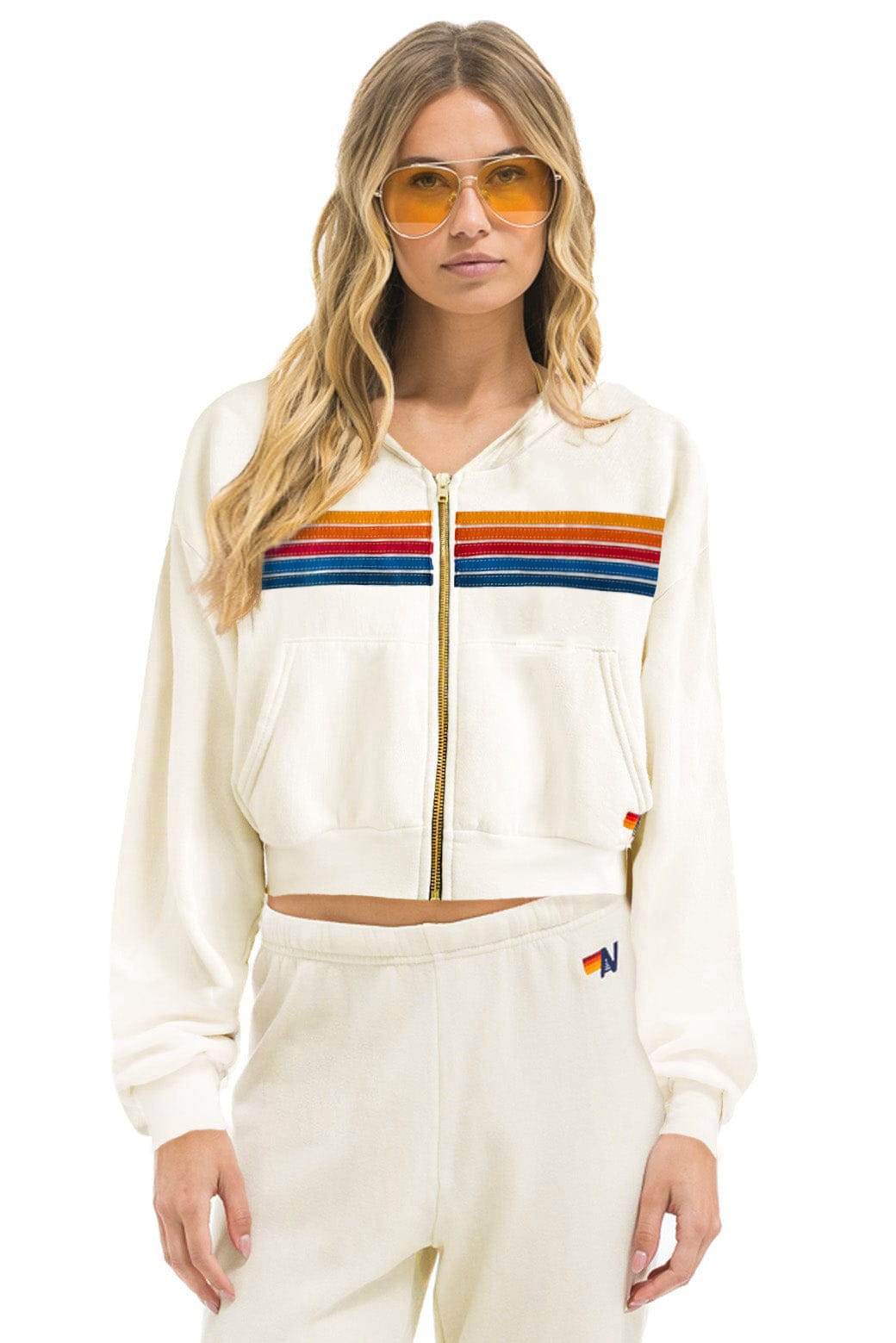 Retro PALM TREE FEST HAMPTONS 2026 CROPPED ZIP HOODIE RELAXED - VINTAGE WHITE