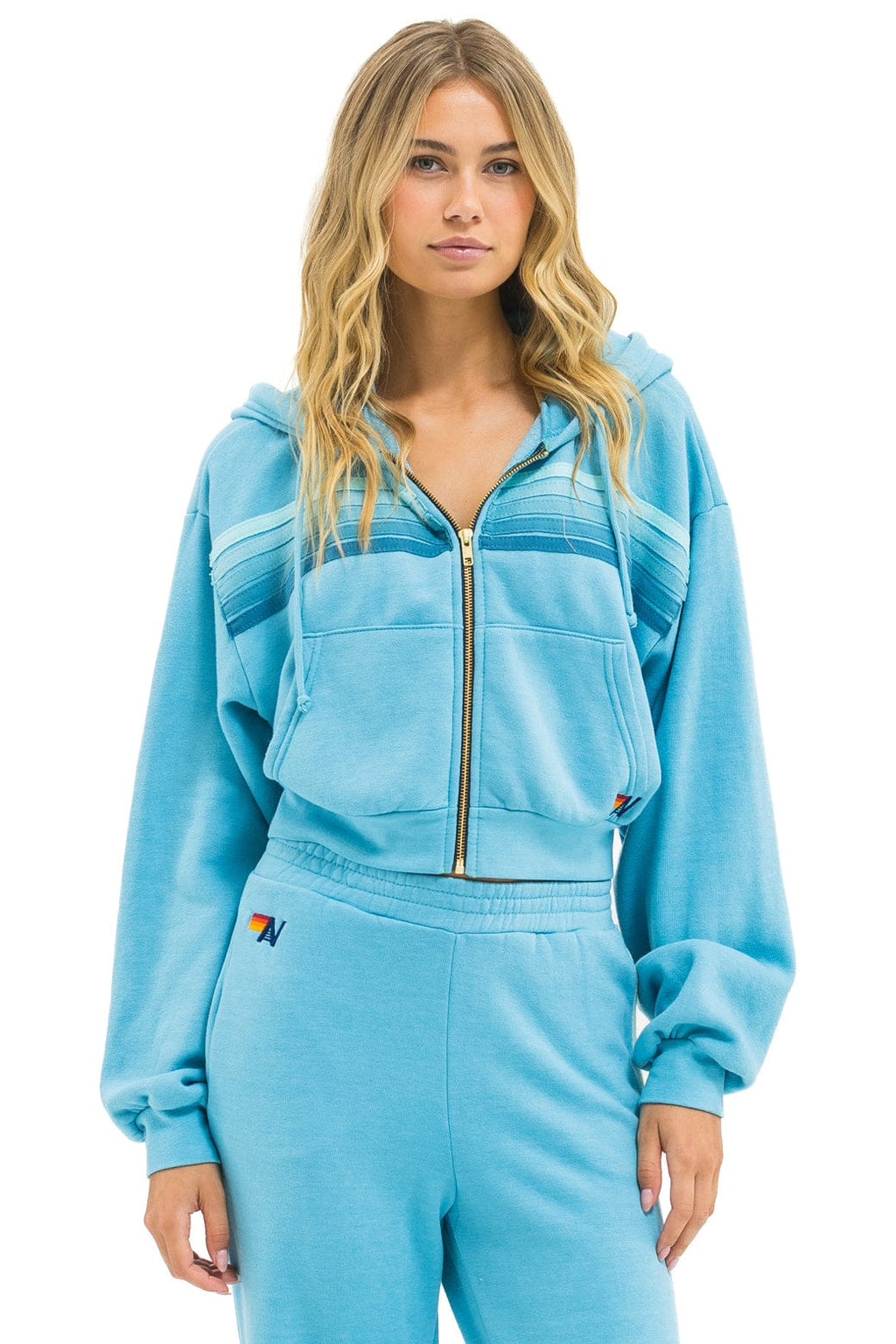 Retro 5 STRIPE CROPPED ZIP HOODIE RELAXED - AQUA AQUA