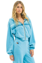 Retro 5 STRIPE CROPPED ZIP HOODIE RELAXED - AQUA AQUA