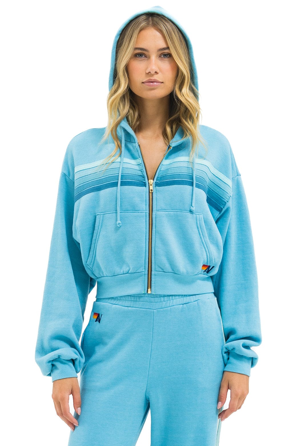 Retro 5 STRIPE CROPPED ZIP HOODIE RELAXED - AQUA AQUA