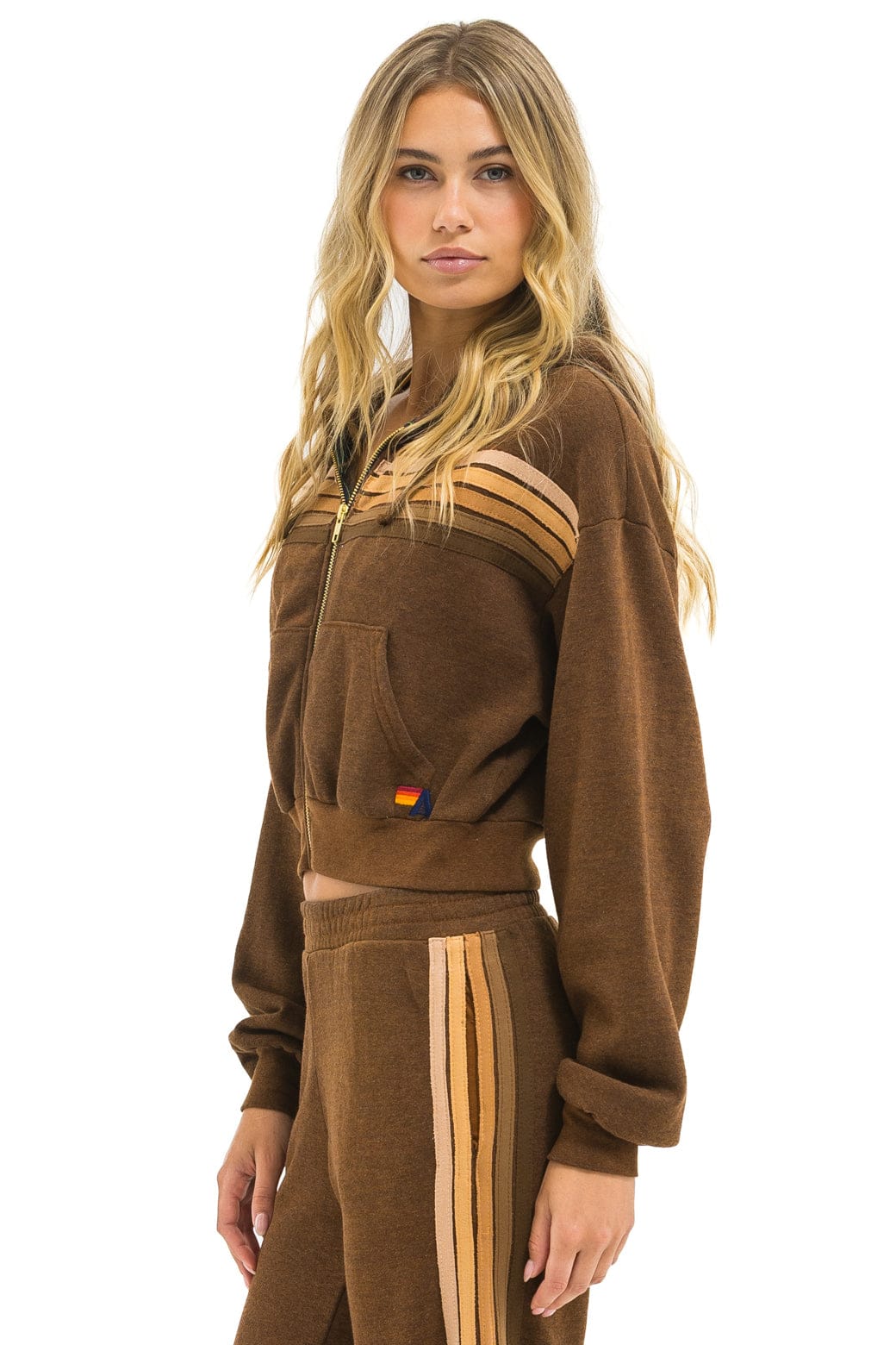 Retro 5 STRIPE CROPPED ZIP HOODIE RELAXED - CHOCOLATE ESPRESSO