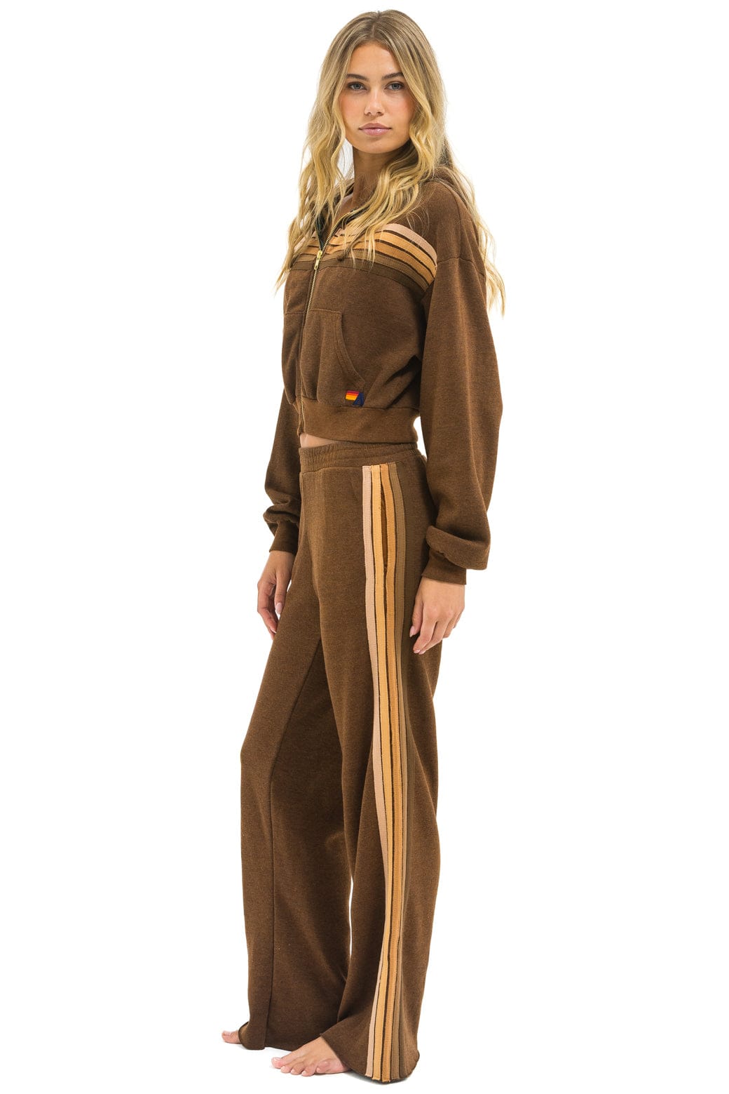 Retro 5 STRIPE CROPPED ZIP HOODIE RELAXED - CHOCOLATE ESPRESSO