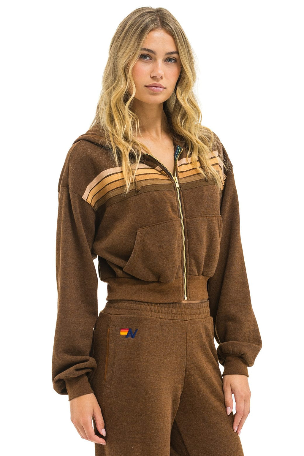 Retro 5 STRIPE CROPPED ZIP HOODIE RELAXED - CHOCOLATE ESPRESSO