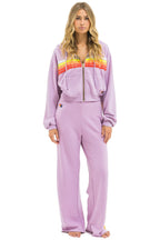 Retro 5 STRIPE CROPPED ZIP HOODIE RELAXED - MAUVE WHITE NEON