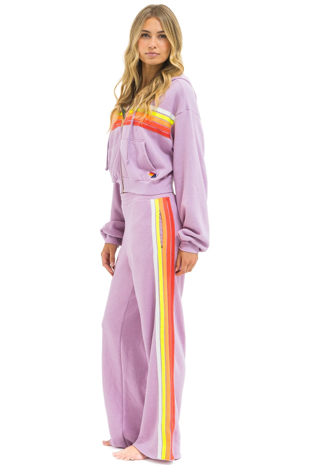 Retro 5 STRIPE WIDE LEG POCKET SWEATPANTS - MAUVE WHITE NEON