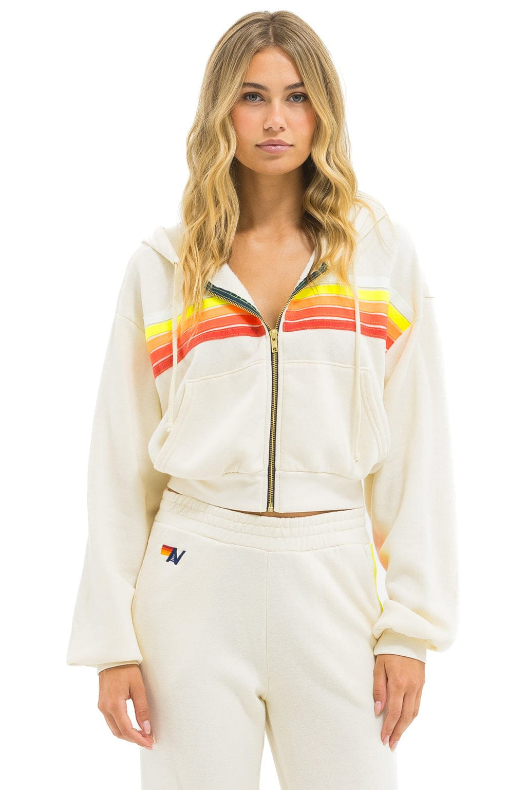 Retro 5 STRIPE CROPPED ZIP HOODIE RELAXED - VINTAGE WHITE WHITE NEON