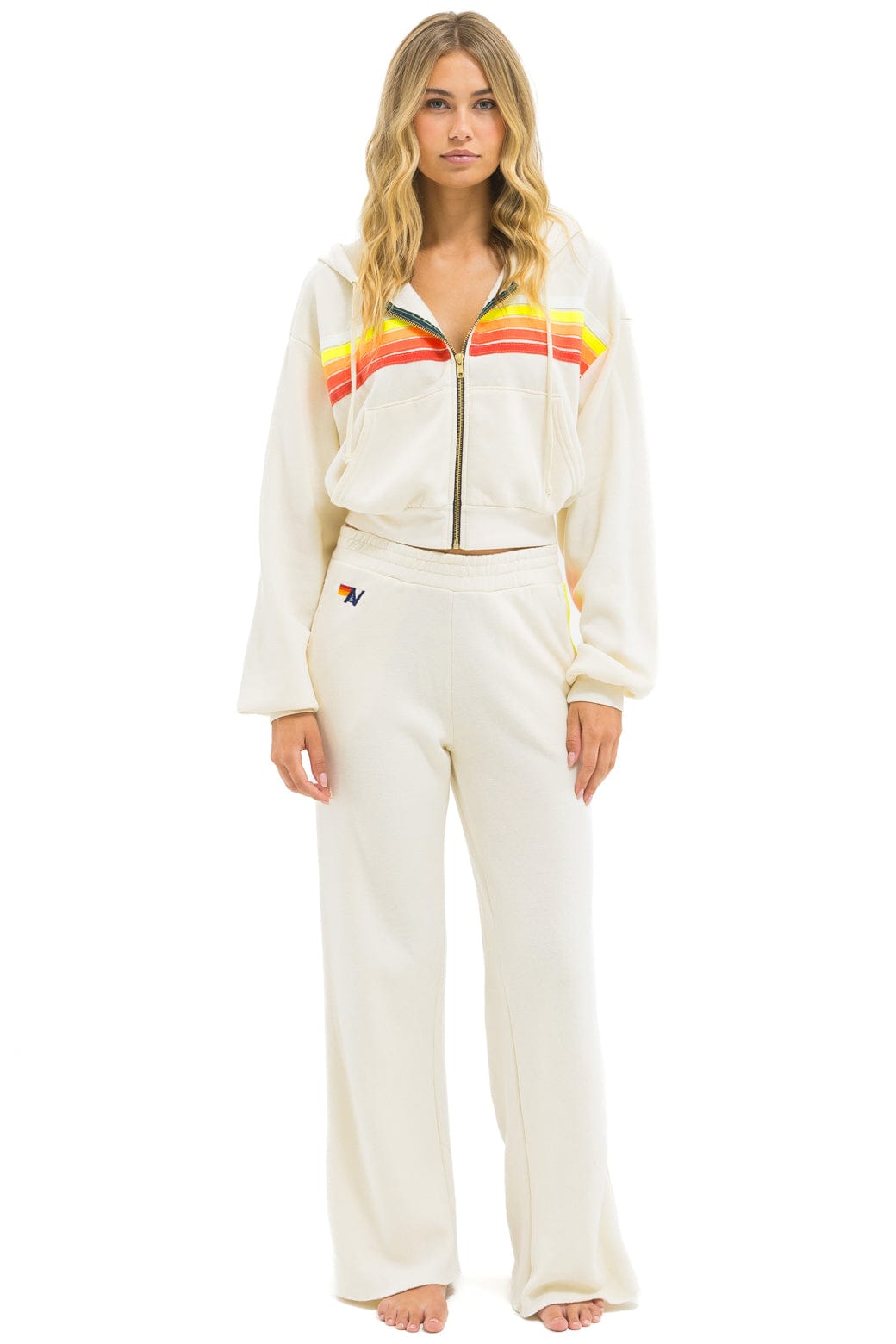 Retro 5 STRIPE WIDE LEG POCKET SWEATPANTS - VINTAGE WHITE WHITE NEON