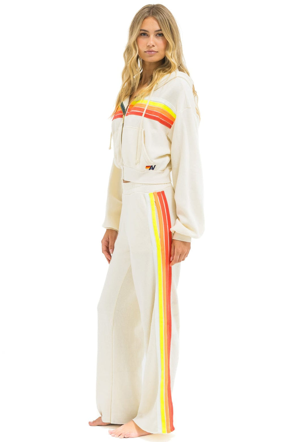 Retro 5 STRIPE WIDE LEG POCKET SWEATPANTS - VINTAGE WHITE WHITE NEON