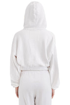 Retro SUNSET PATCH RELAXED CROPPED ZIP HOODIE - DOVE